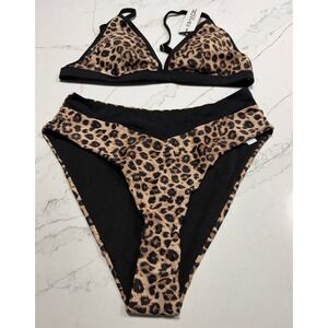 AIMAGE Womens Leopard Print High Waisted Bikini Set Brown Black Size M‎ NWT